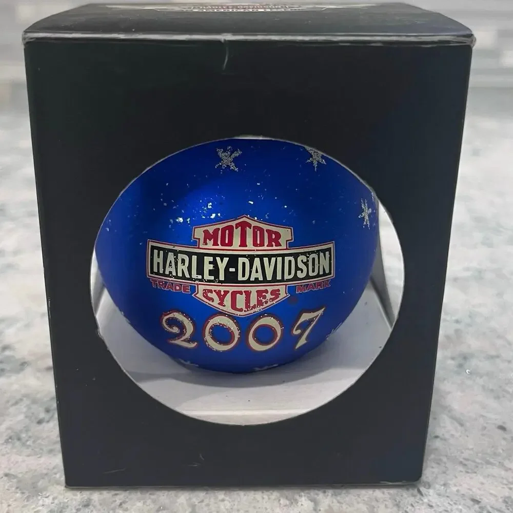 2007 Harley Davidson Starry Blue Biker Santa Glass Ball Christmas Ornament